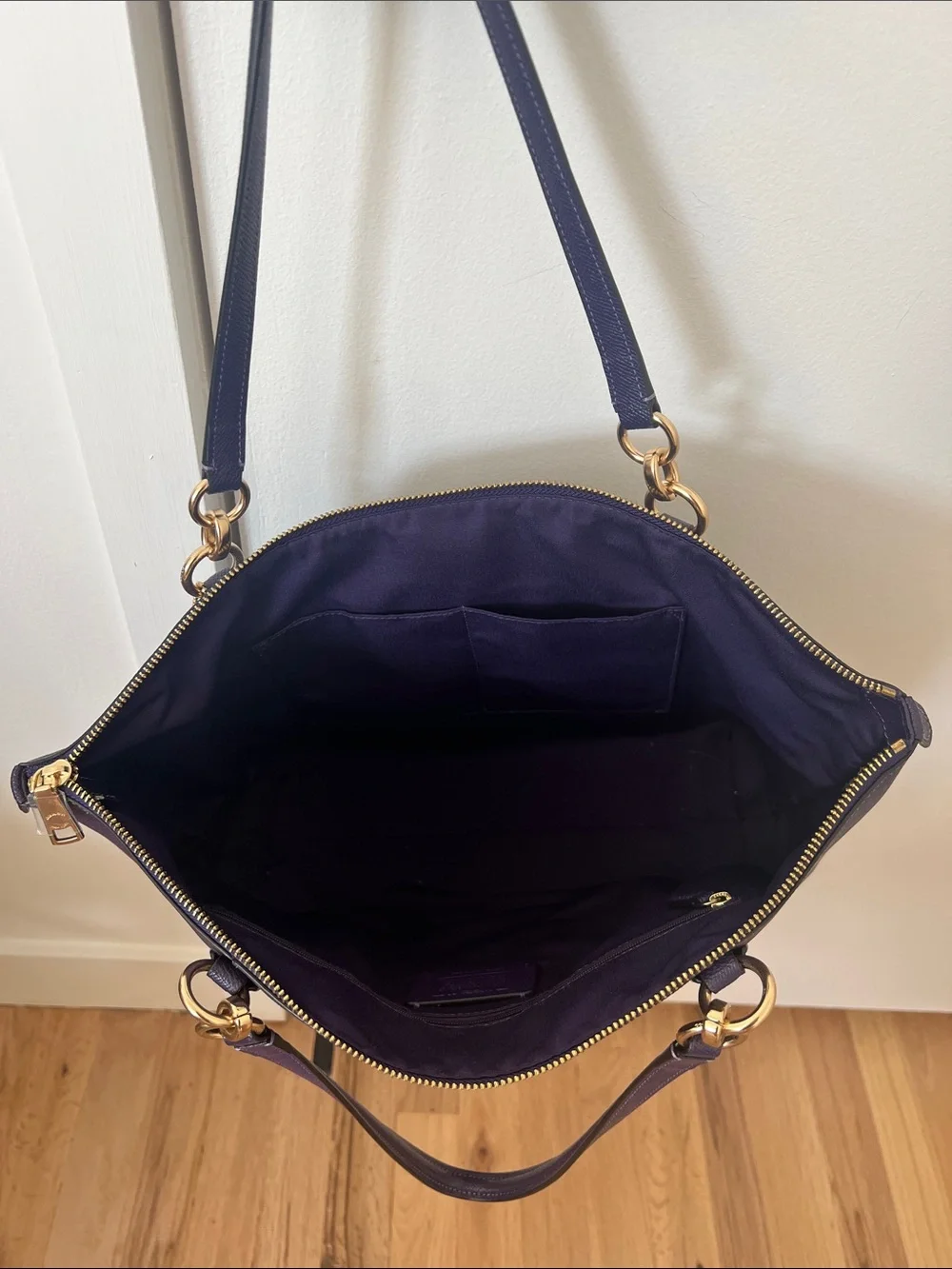 Coach Leather Tote in Deep Purple with Gold Hardware